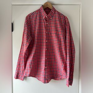 J. Crew Lightweight Shirt Men’s Button Down Red Blue Plaid Check 100% Cotton Med